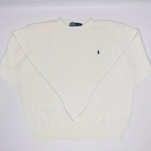 VTG 90s Polo Ralph Lauren White Knit Crewneck Sweater Embroidered Pony Men XL